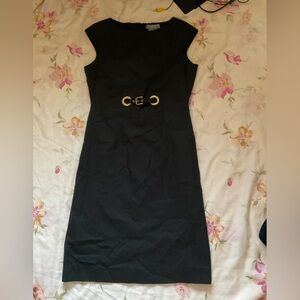 💥Eccoci  Black Midi Dress with Gold Buckle